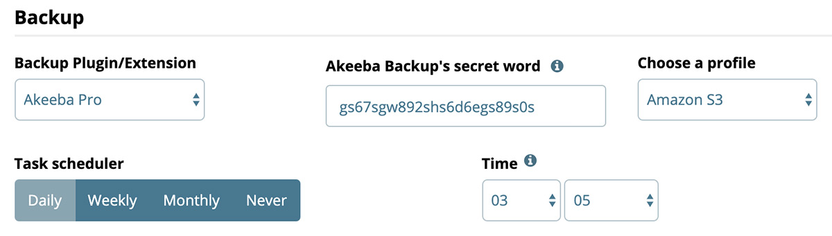 akeeba backup config